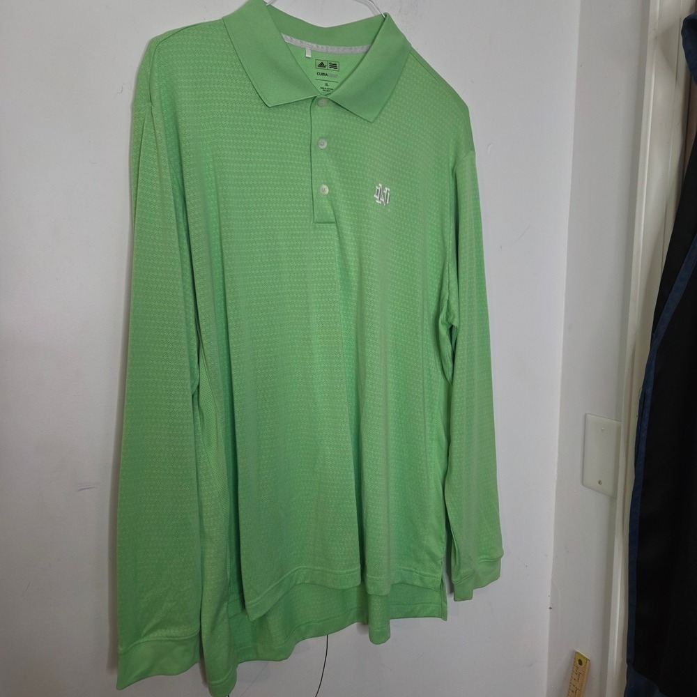 Adidas Notre Dame Fighting Irish ClimaCool Long Sleeve Polo Shirt Green Mens XL